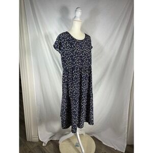 Emery Rose Navy Blue Floral Tiered Midi Dress XL Short Sleeve Round Neck Boho